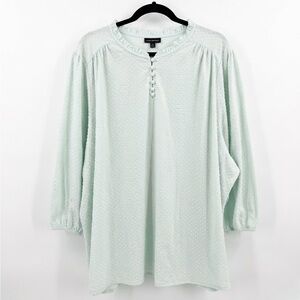 Lane Bryant Mint Green Swiss Dot Ruffle-Neck Blouse